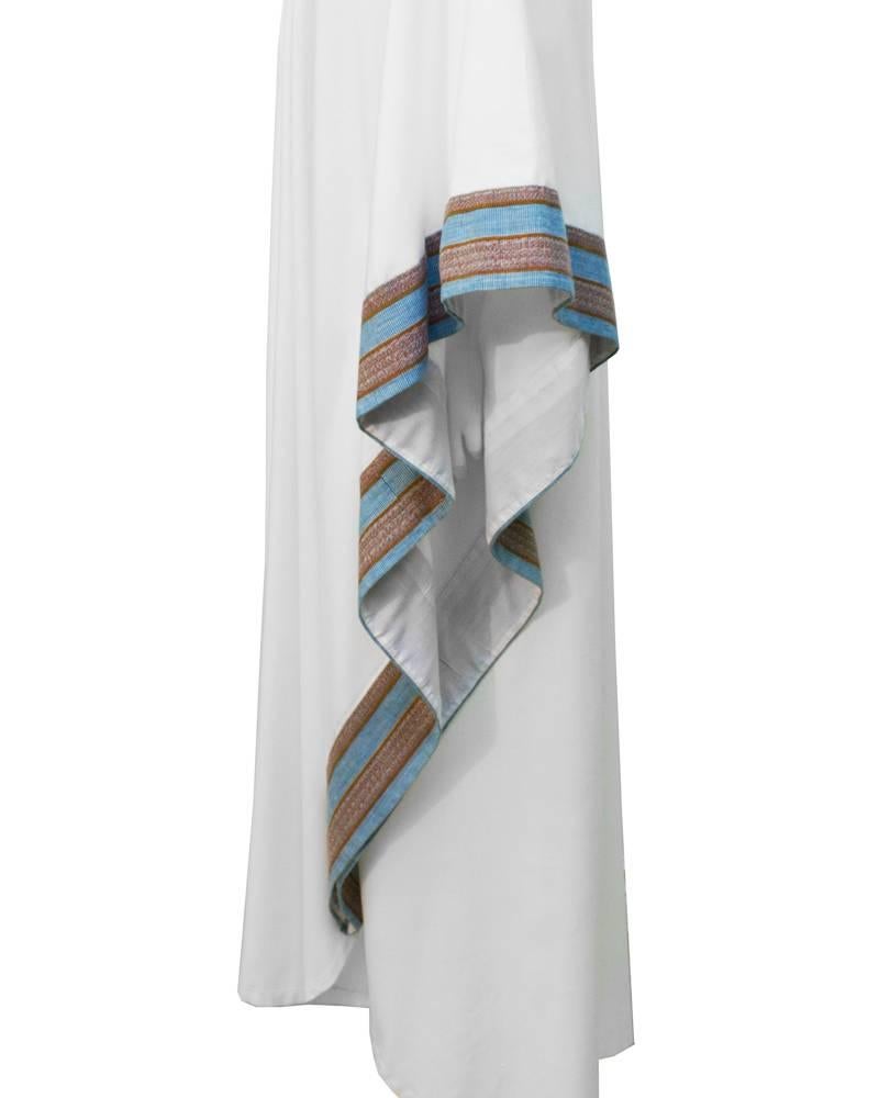 Gray 1970's White Cotton African Kaftan With Trim