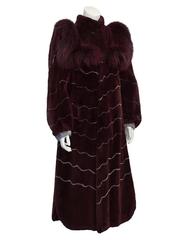 1970's Artist Designed Burgundy and Grey Fur Coat