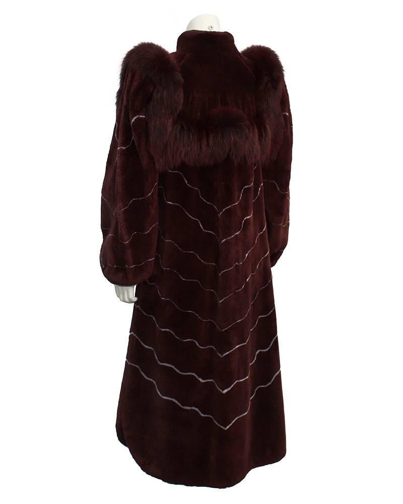 Black 1970's Artist Designed Burgundy and Grey Fur Coat 