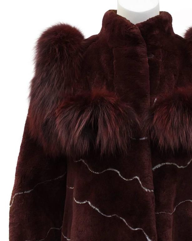 1970's Artist Designed Burgundy and Grey Fur Coat For Sale at 1stdibs