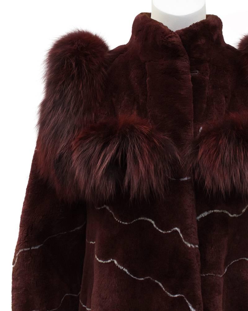 1970's Artist Designed Burgundy and Grey Fur Coat  In Excellent Condition In Toronto, Ontario