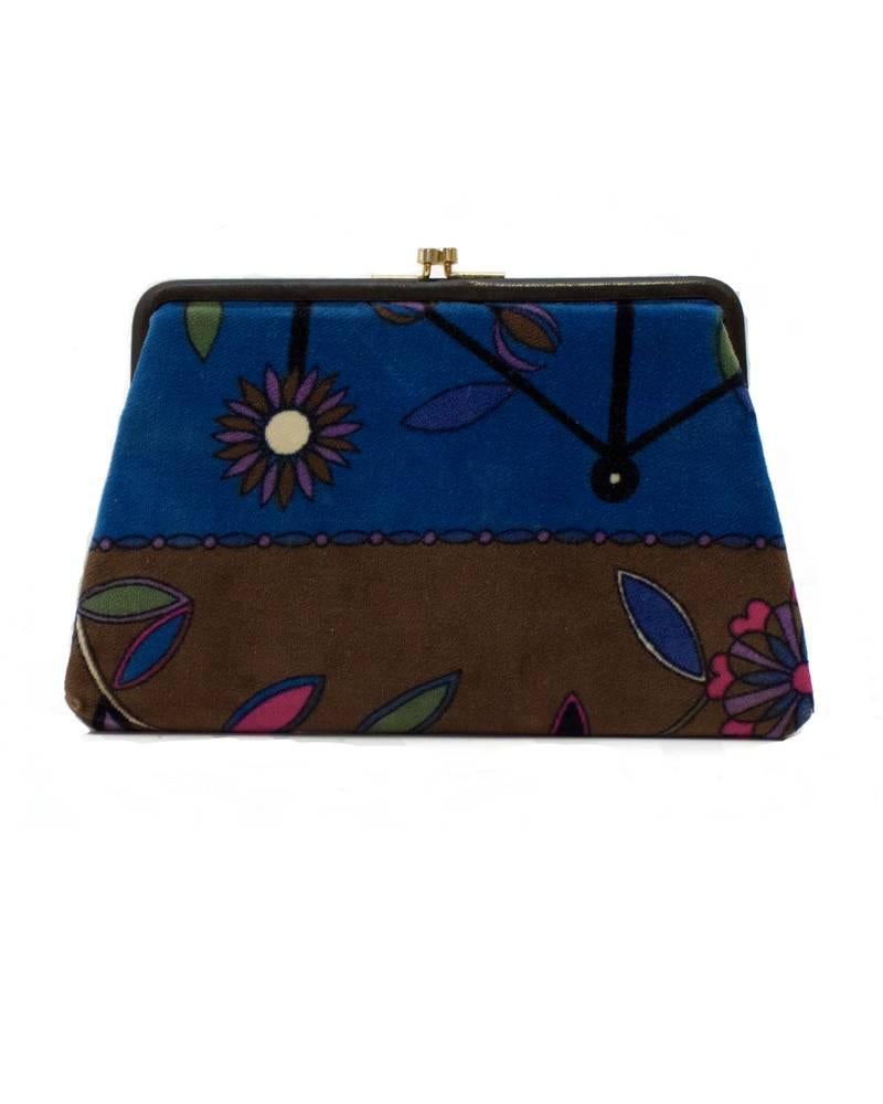 Black 1960's Pucci Brown and Blue Velvet Clutch 