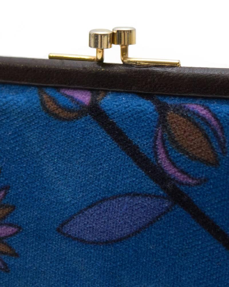 1960's Pucci Brown and Blue Velvet Clutch  In Excellent Condition In Toronto, Ontario