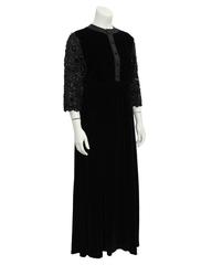 1980's Scherrer Black Velvet Dress with Beaded Sleeves