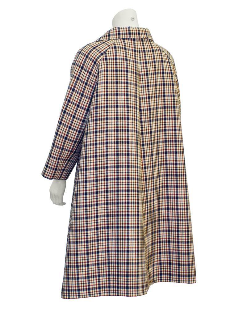 1960s Givenchy Haute Couture Red and Navy Plaid Coat For Sale at 1stdibs