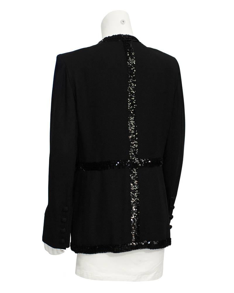 Black 1980's Sonia Rykiel Robe Style Evening Jacket with Sequin Trim 