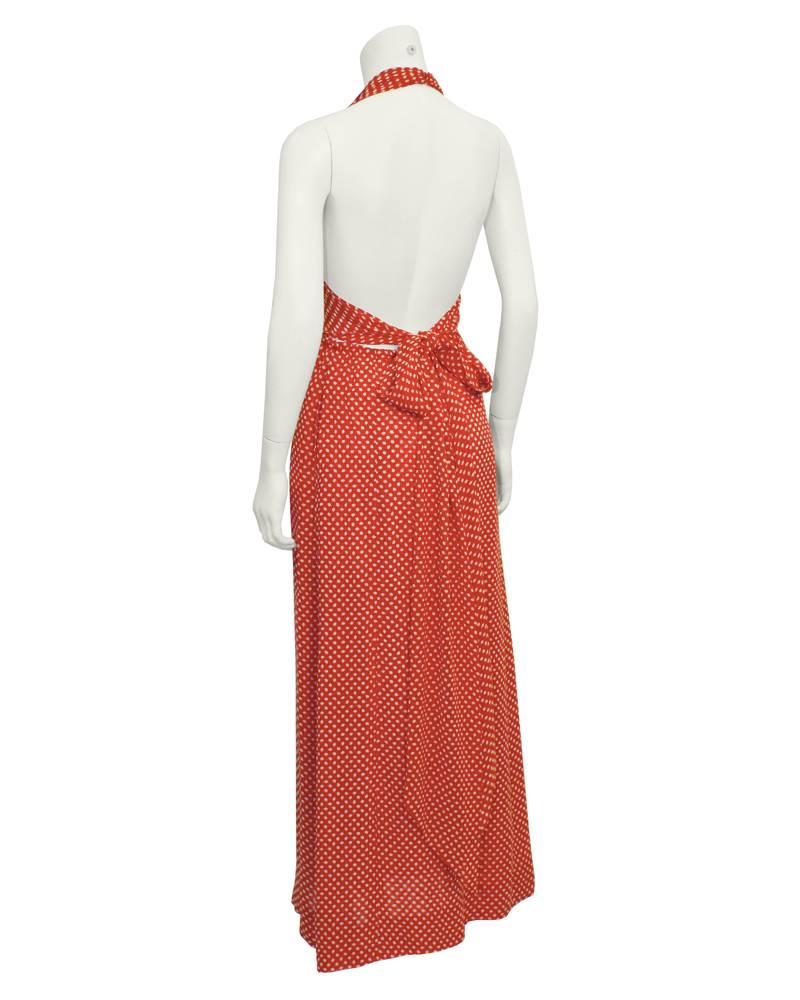 1970's Halston Red & White Moss Crepe Halter Dress In Excellent Condition In Toronto, Ontario