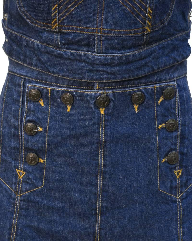 Gaultier Jeans Denim Bib and MIni Skirt In Excellent Condition In Toronto, Ontario