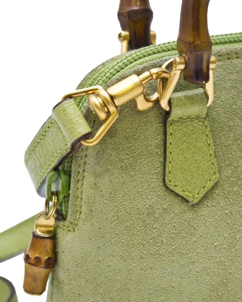 1980&#39;s Gucci Green Suede Mini Bag with Bamboo Handle at 1stdibs
