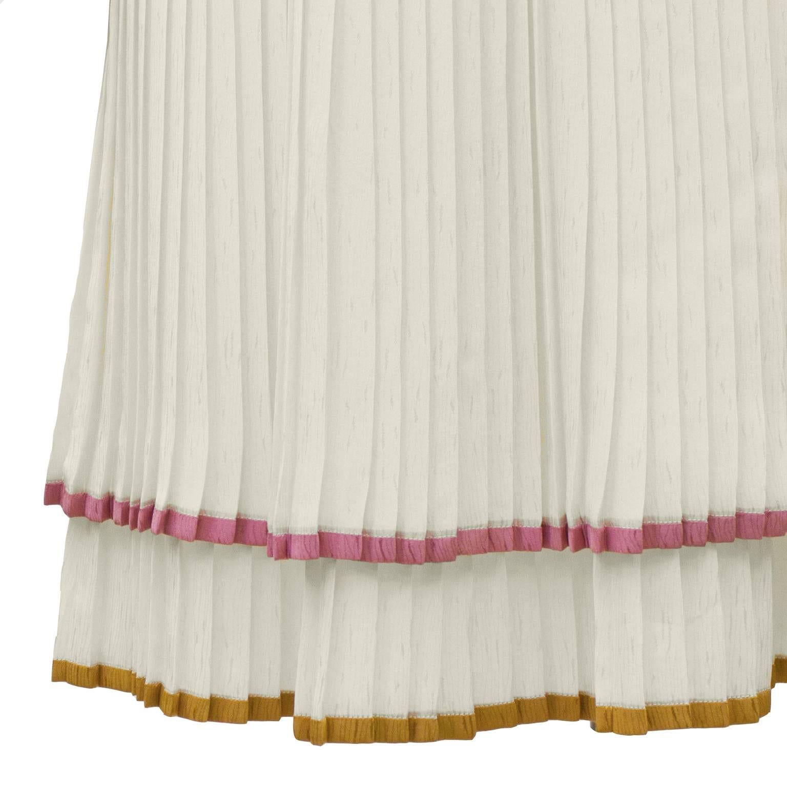 Women's 1980's Valentino Cream and Pink Dress with Pleated Skirt