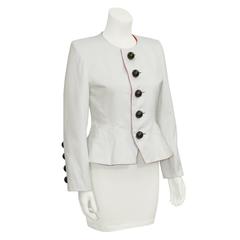 1980's Yves Saint Laurent YSL White Jacket with Dome Buttons