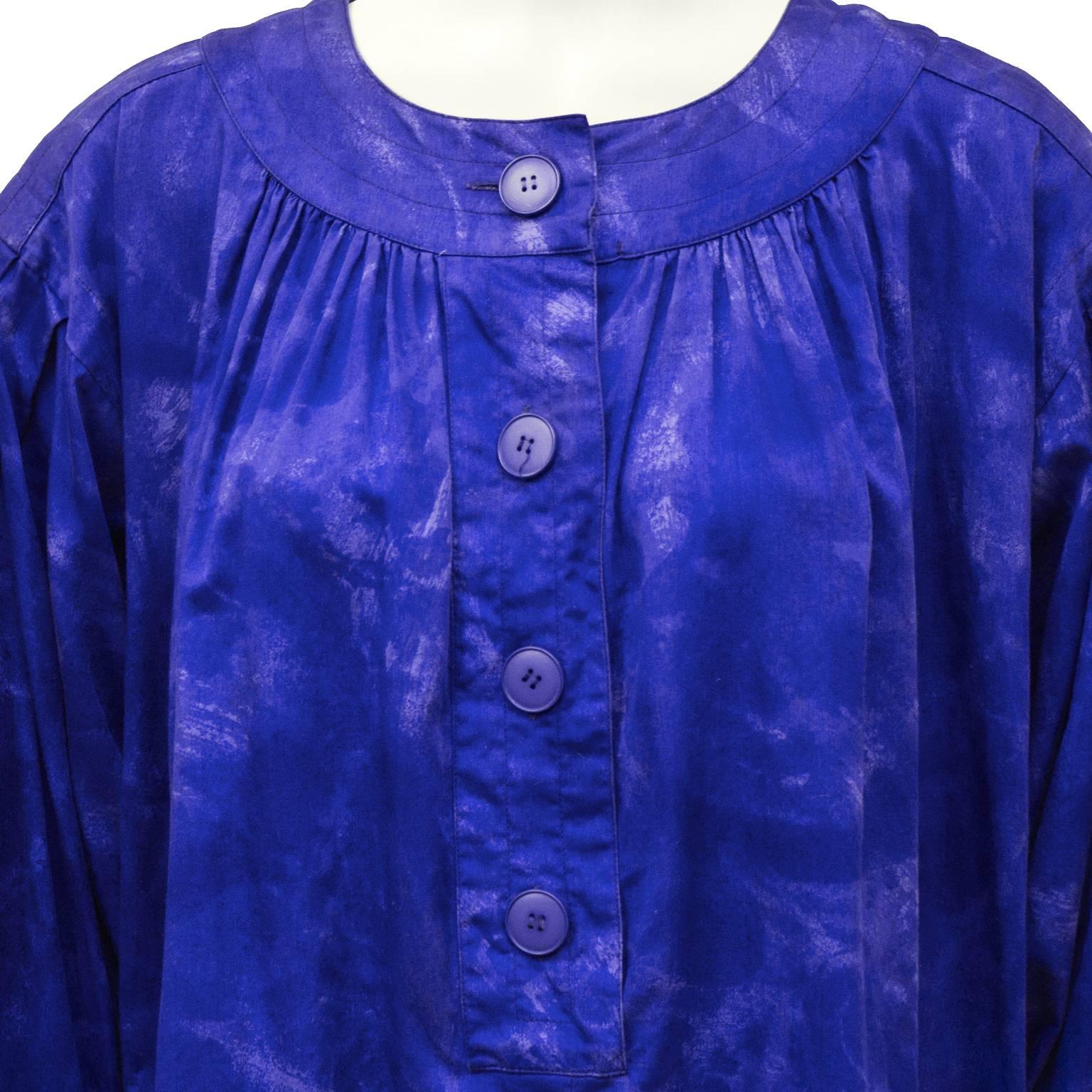 Purple 1980's Yves Saint Laurent YSL Dip Dyed Smock Dress