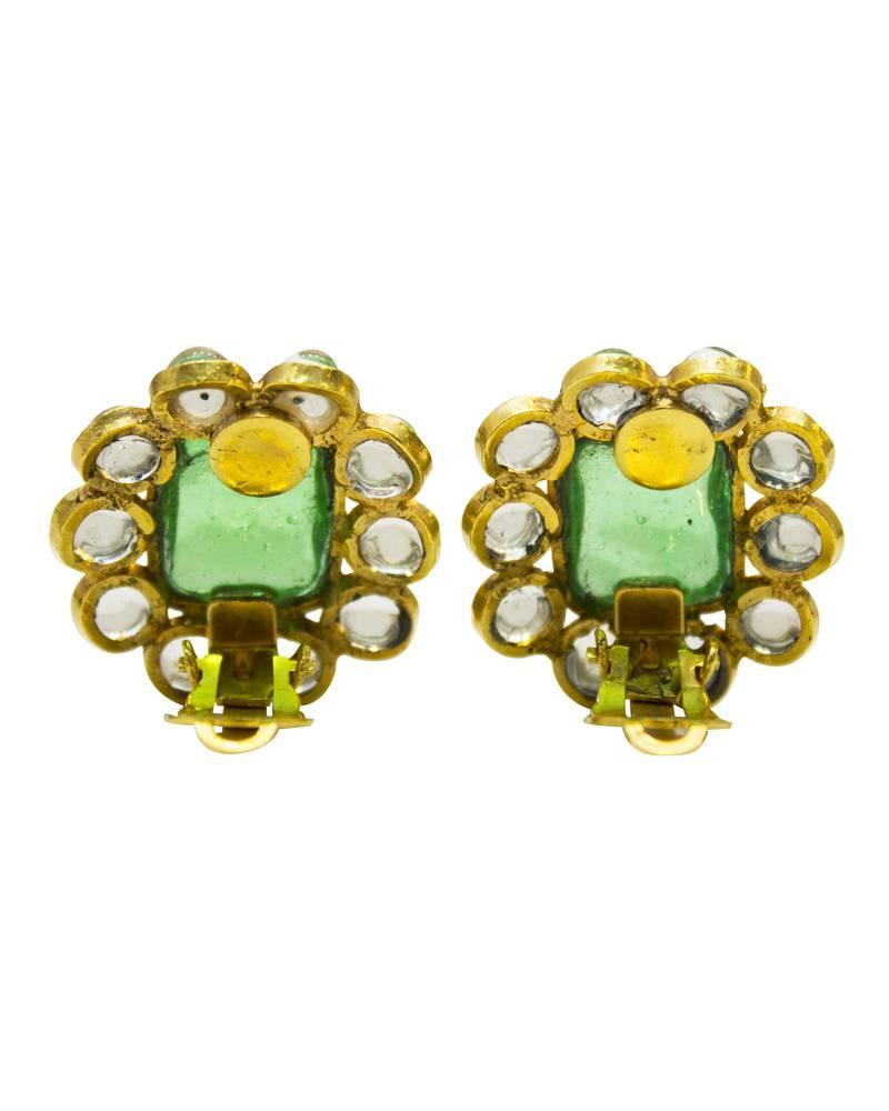 1960's Chanel Green Poured Glass Earrings For Sale at 1stdibs