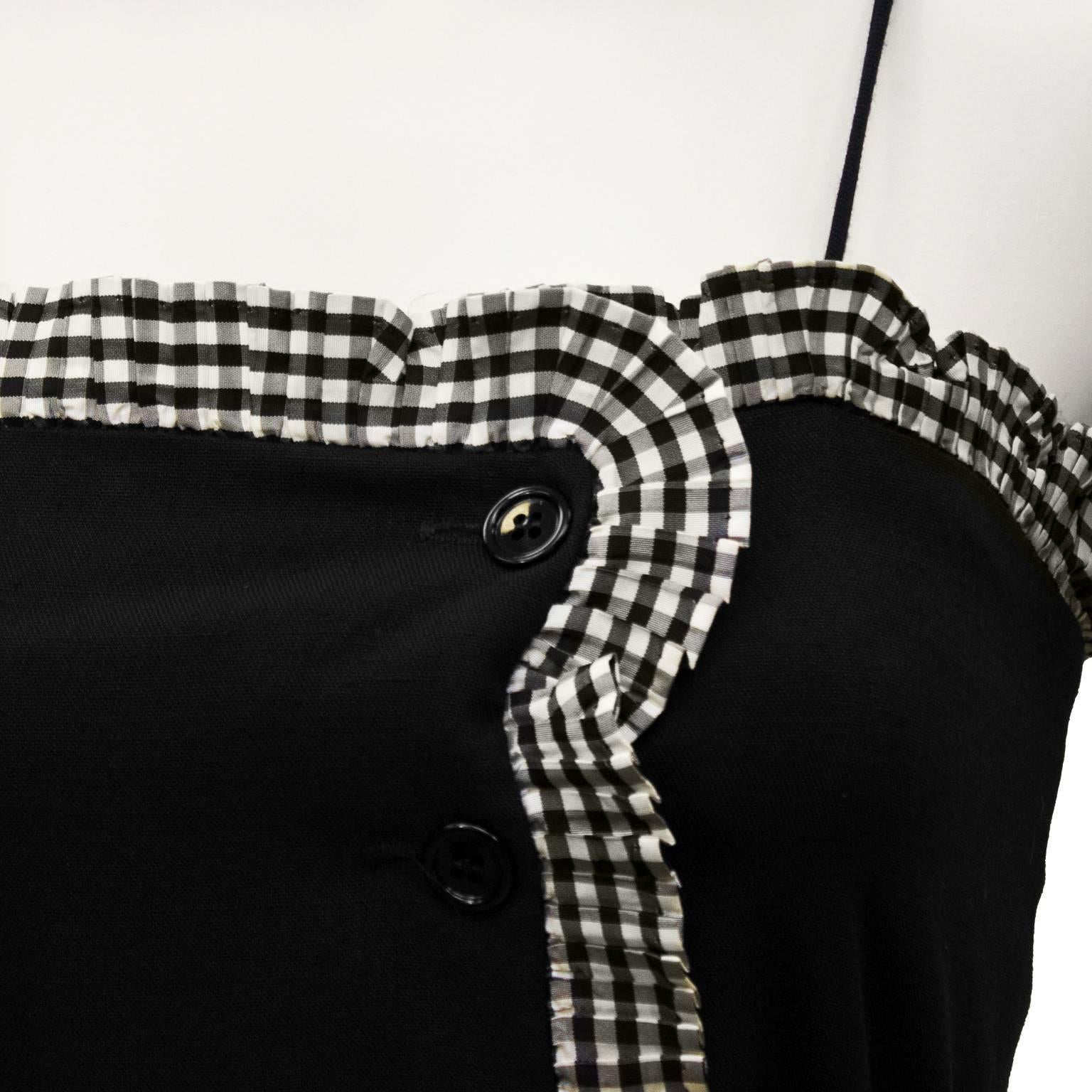 1980's Victor Costa Black Dress with Gingham Trim  For Sale 1