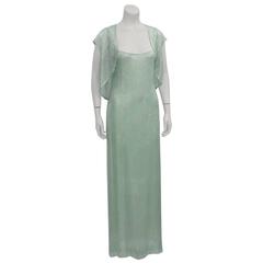 Mintgrünes Paillettenkleid & Bolero von Halston, 1970er Jahre