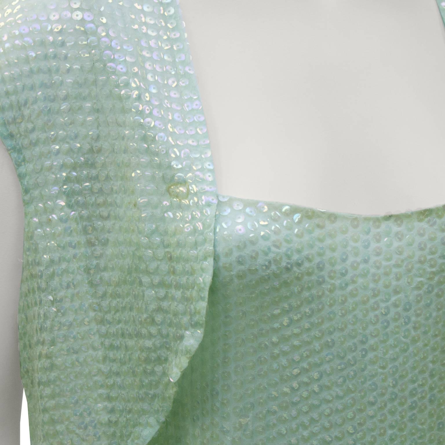 Gray 1970's Halston Mint Green Sequin Gown & Bolero 