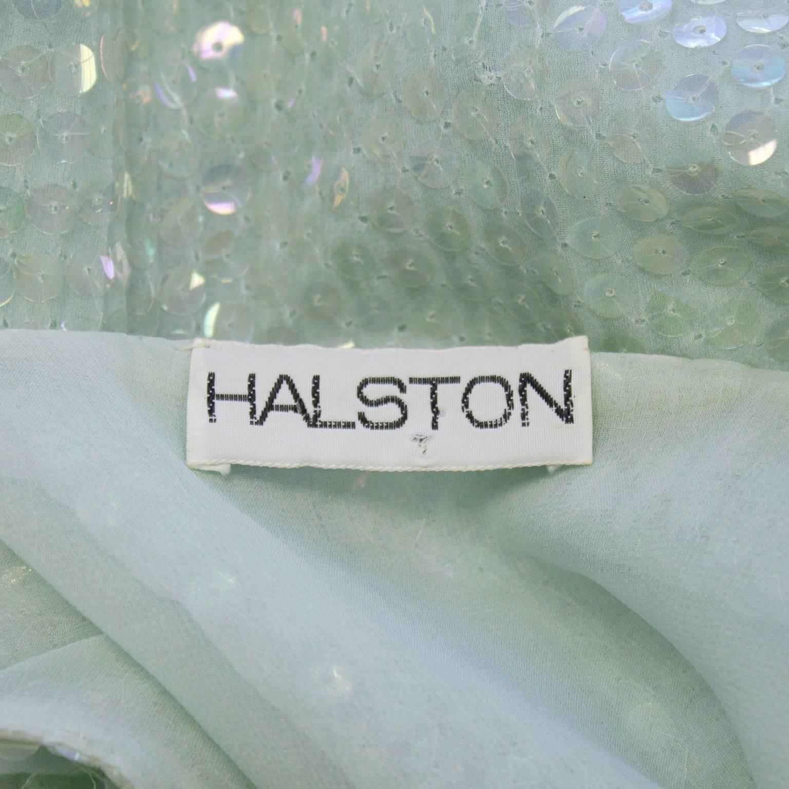 Women's 1970's Halston Mint Green Sequin Gown & Bolero 