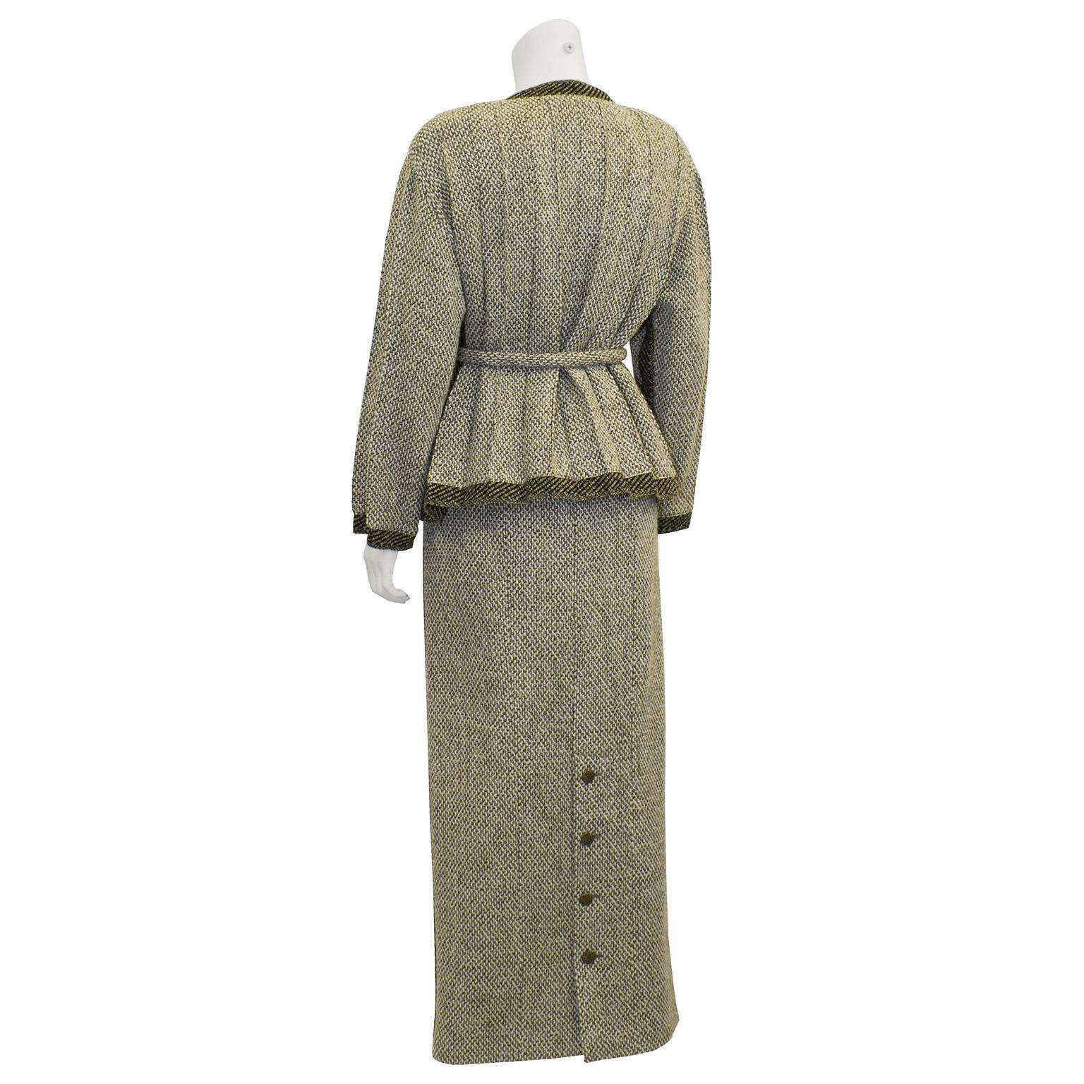 Gray 1998 Chanel Pleated Jacket Skirt Suit 