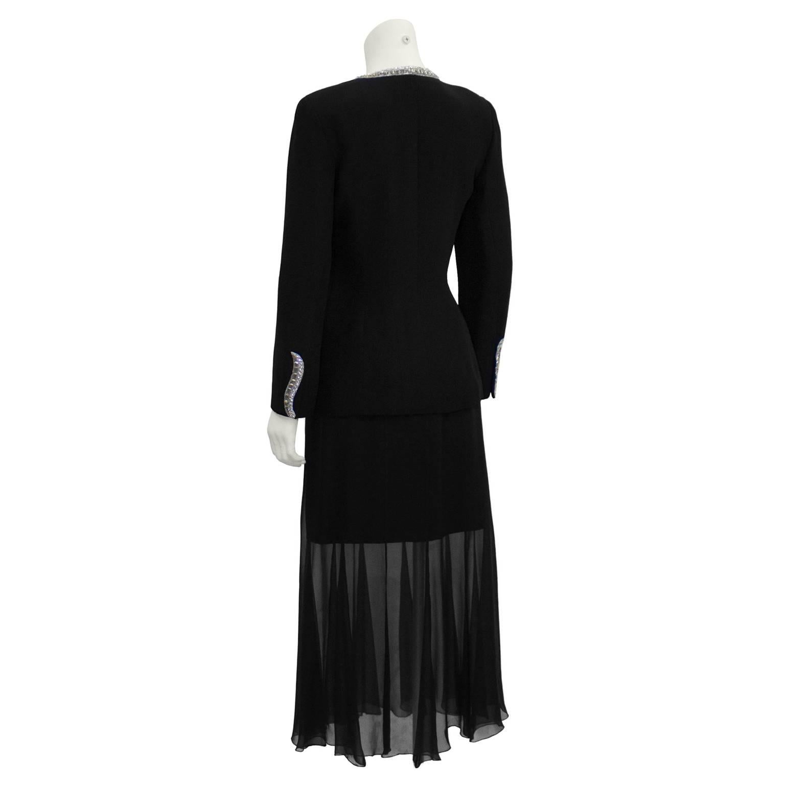 1990's Karl Lagerfeld Black Skirt Suit with Beaded Collar In Excellent Condition In Toronto, Ontario