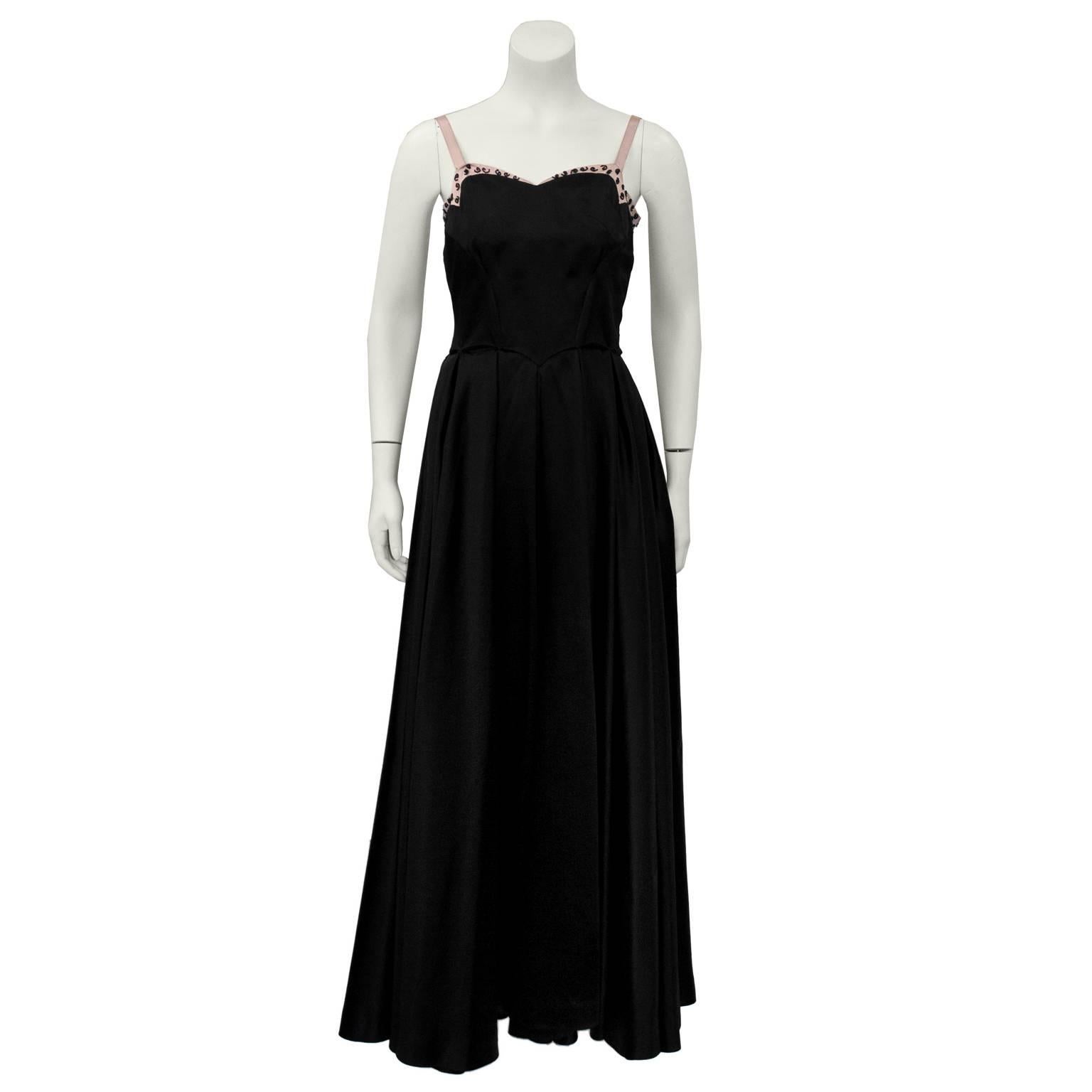 Women's 1940's Black Satin Gown with Pink Beaded Jacket 