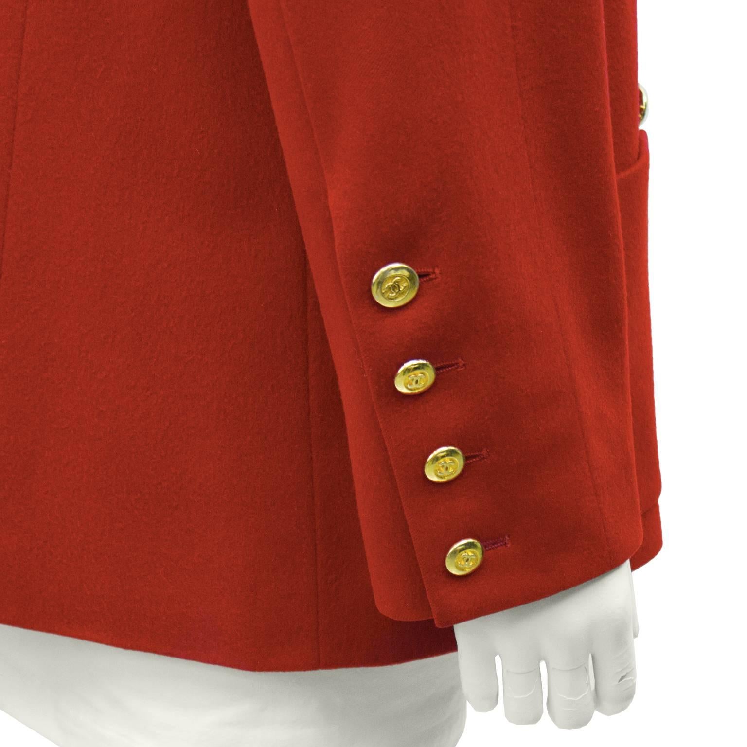 Women's 1980's Chanel Red Cashmere Blazer with Gold Buttons
