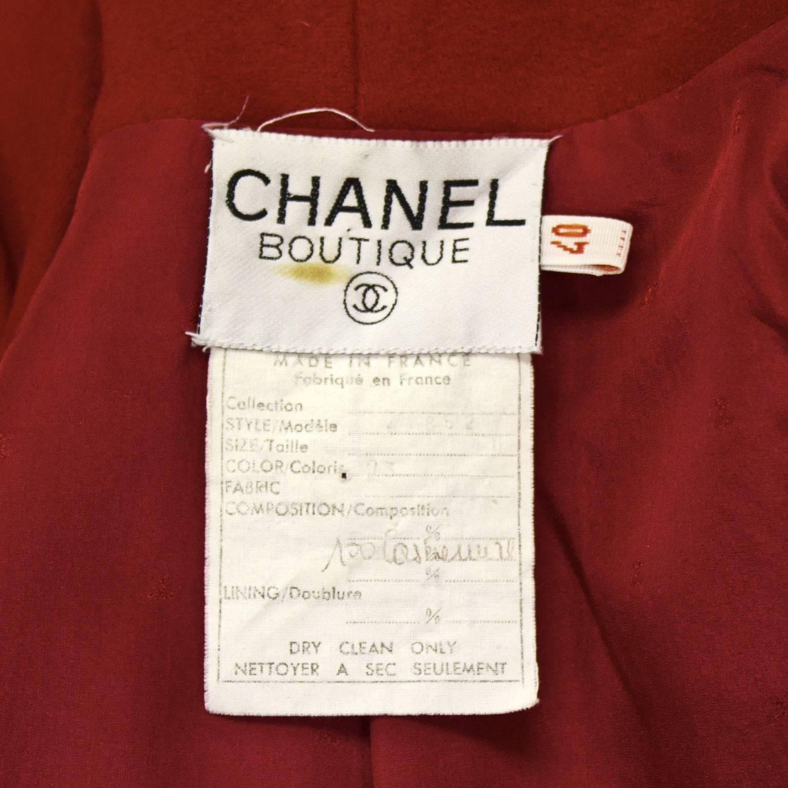 1980's Chanel Red Cashmere Blazer with Gold Buttons 2