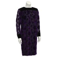 1980's Emmanuel Ungaro Purple and Black Velvet Dress