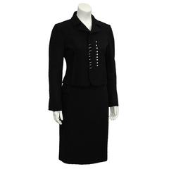 1990's Valentino Black Boucle Suit with Pins