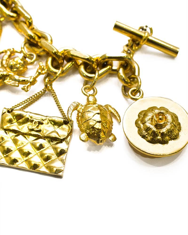 1990's Chanel Gold Plated Charm Bracelet In Excellent Condition In Toronto, Ontario