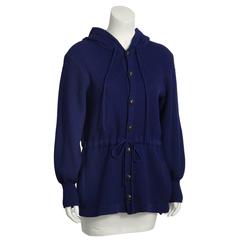 1970's Yves Saint Laurent YSL Navy Knit Jacket with Hood
