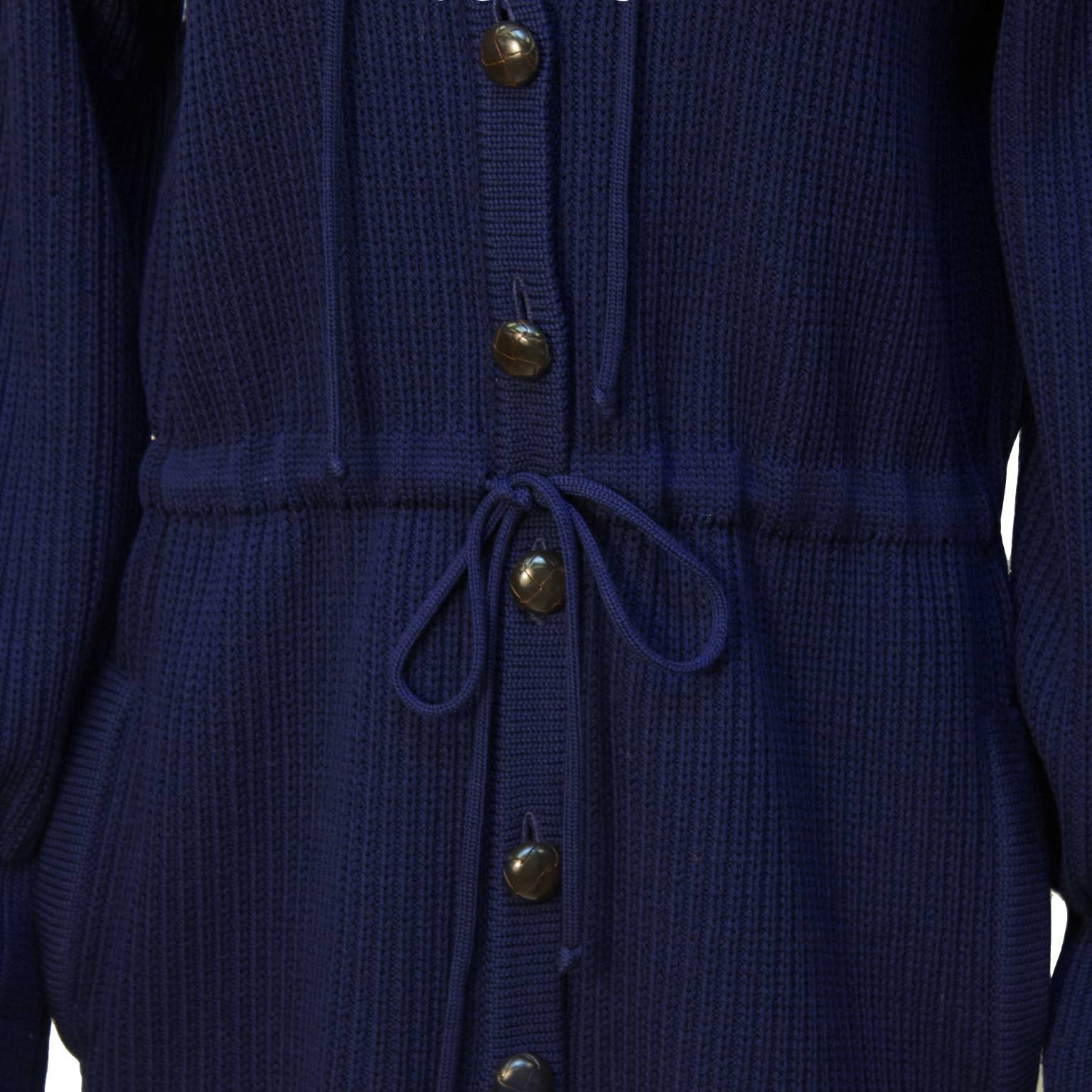 1970's Yves Saint Laurent YSL Navy Knit Jacket with Hood  In Excellent Condition In Toronto, Ontario