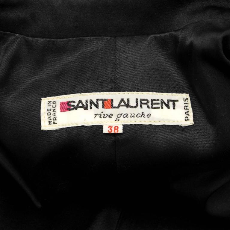 1980's Yves Saint Laurent YSL Black Satin Suit with Rhinestone Buttons ...