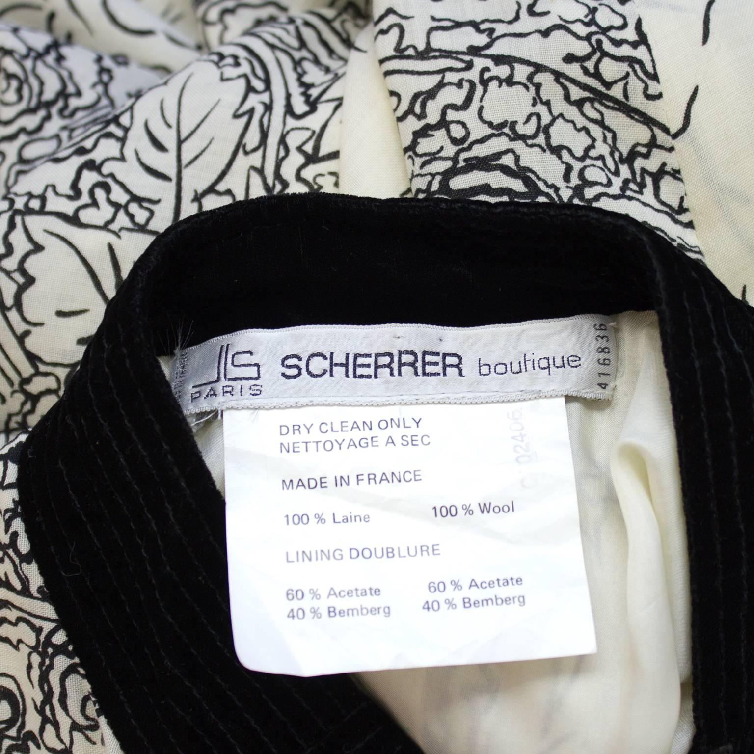 1980's Scherrer Cream & Black Print Wool Dress 1