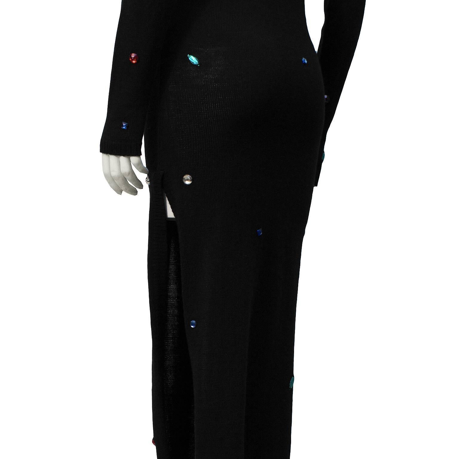 1980's Chantal Thomass Black Knit Cutout Dress with Colorful Jewels 1
