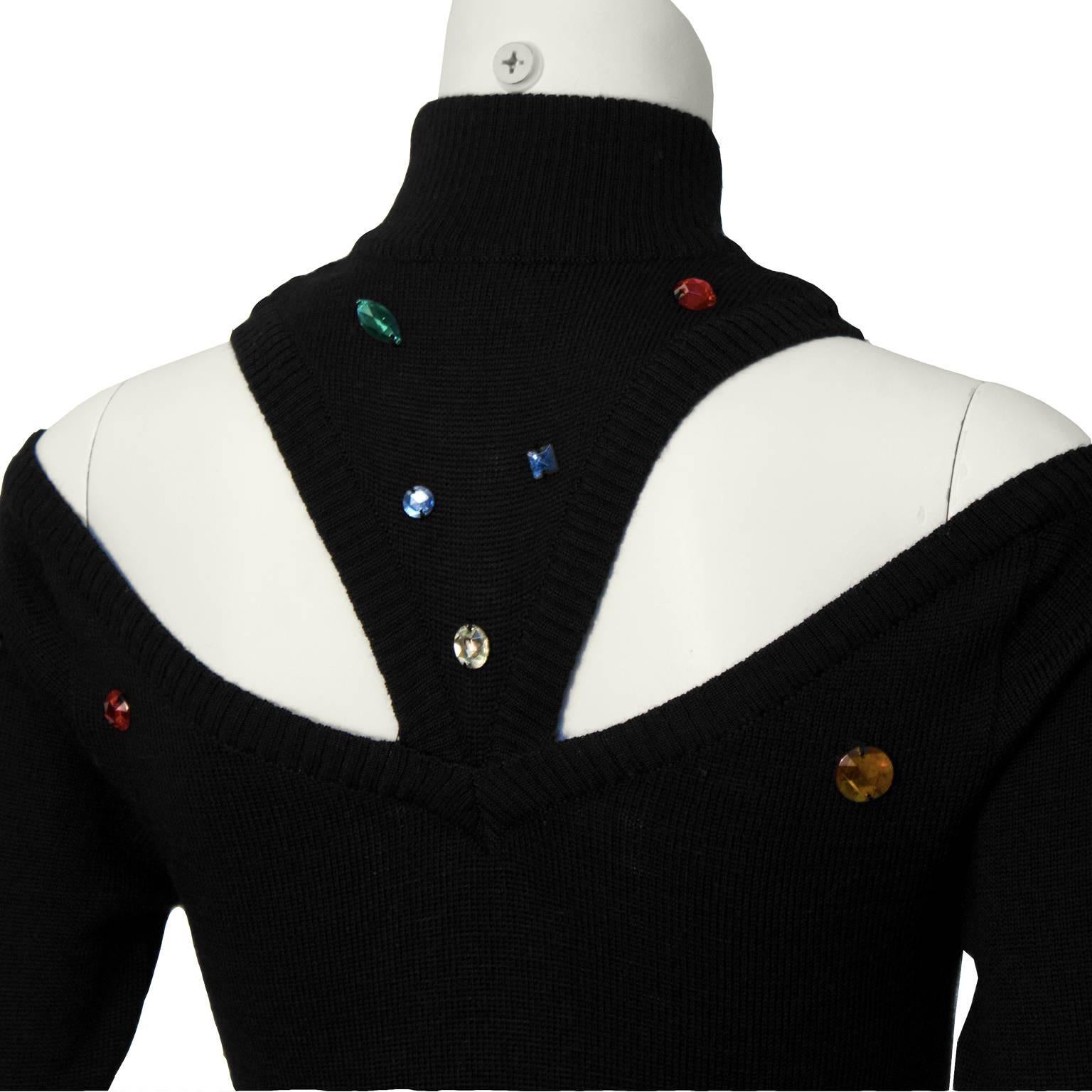 Women's 1980's Chantal Thomass Black Knit Cutout Dress with Colorful Jewels