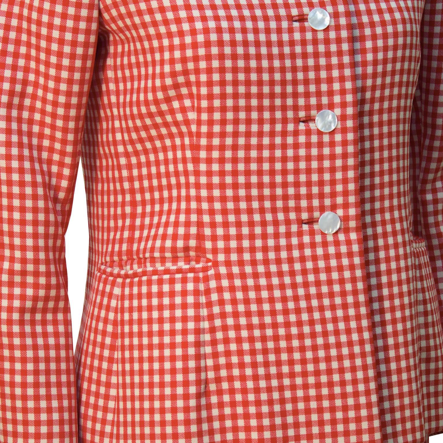 1960s Norell Red and White Gingham Skirt Suit  In Excellent Condition In Toronto, Ontario