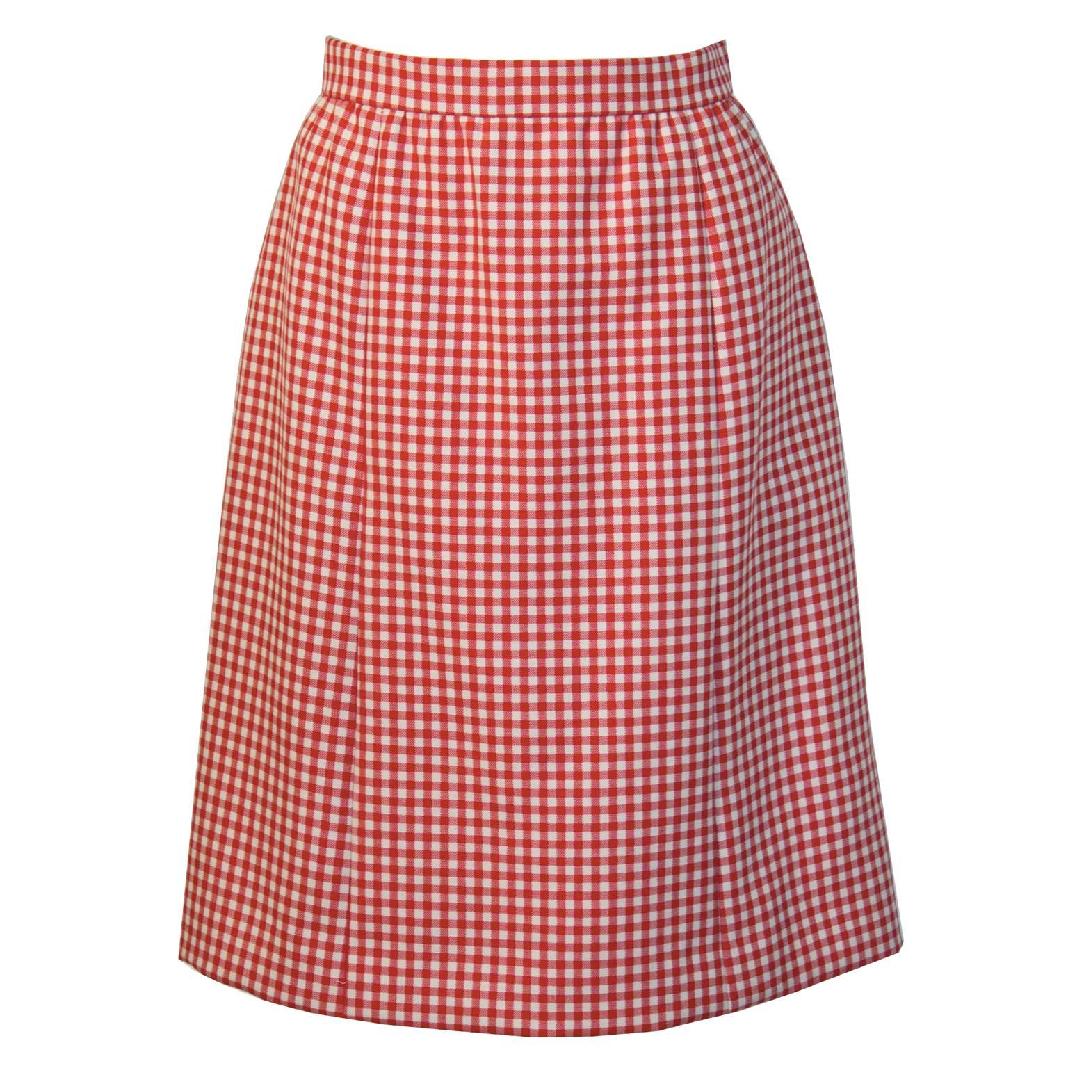 Pink 1960s Norell Red and White Gingham Skirt Suit 