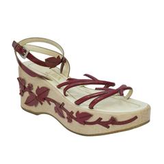 1997 Prada Red Leather Vine Leaf Platform Sandals