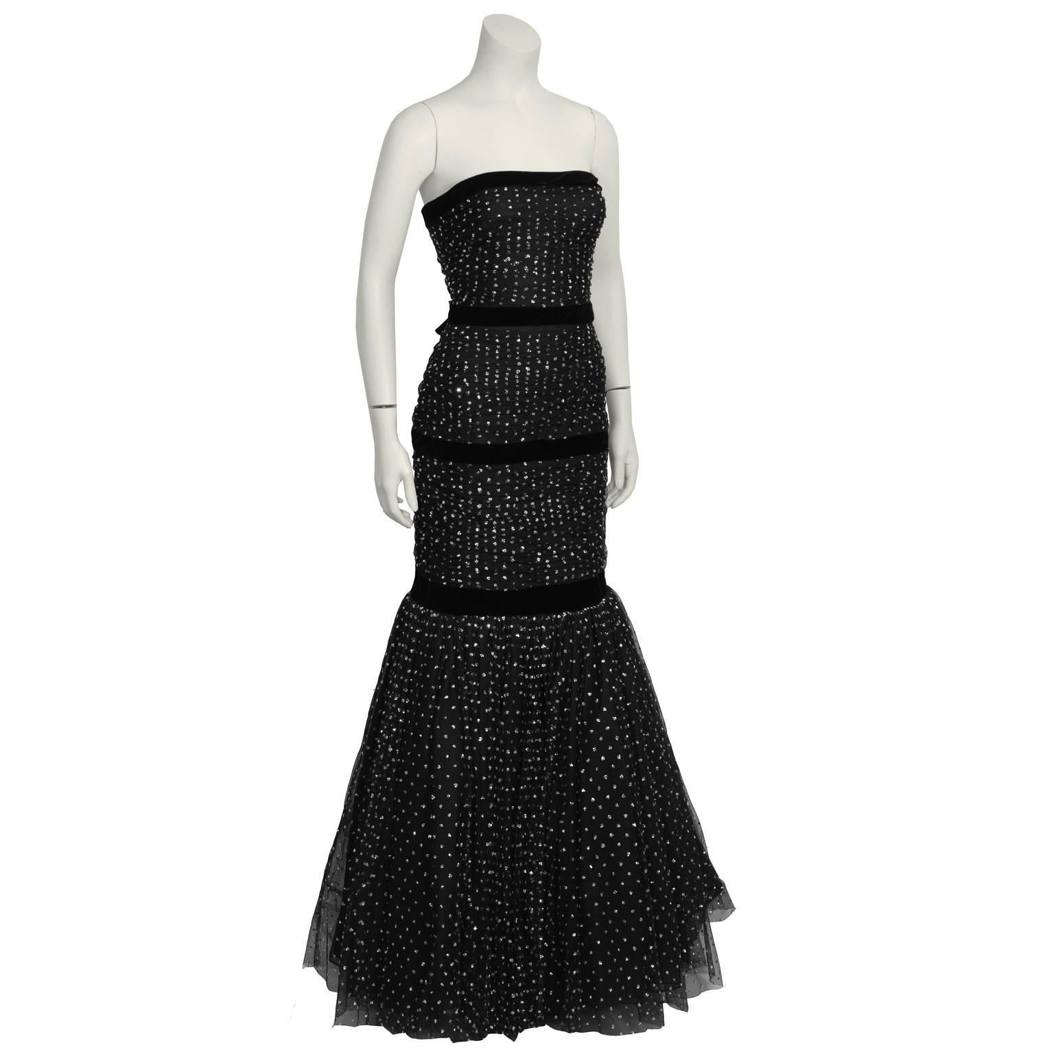 Hattie 1960's Black StraplessTulle Jewelled Gown In Excellent Condition In Toronto, Ontario
