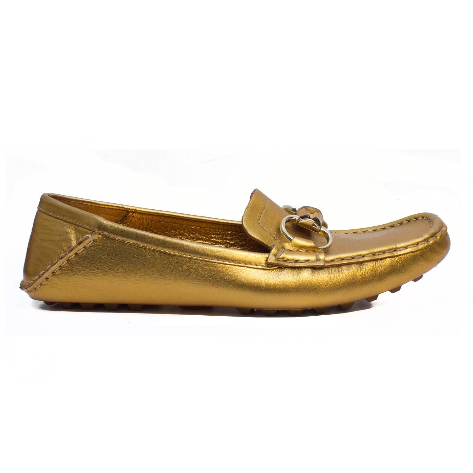 Gucci 2000s Gold Loafers mit Bambus (Braun)