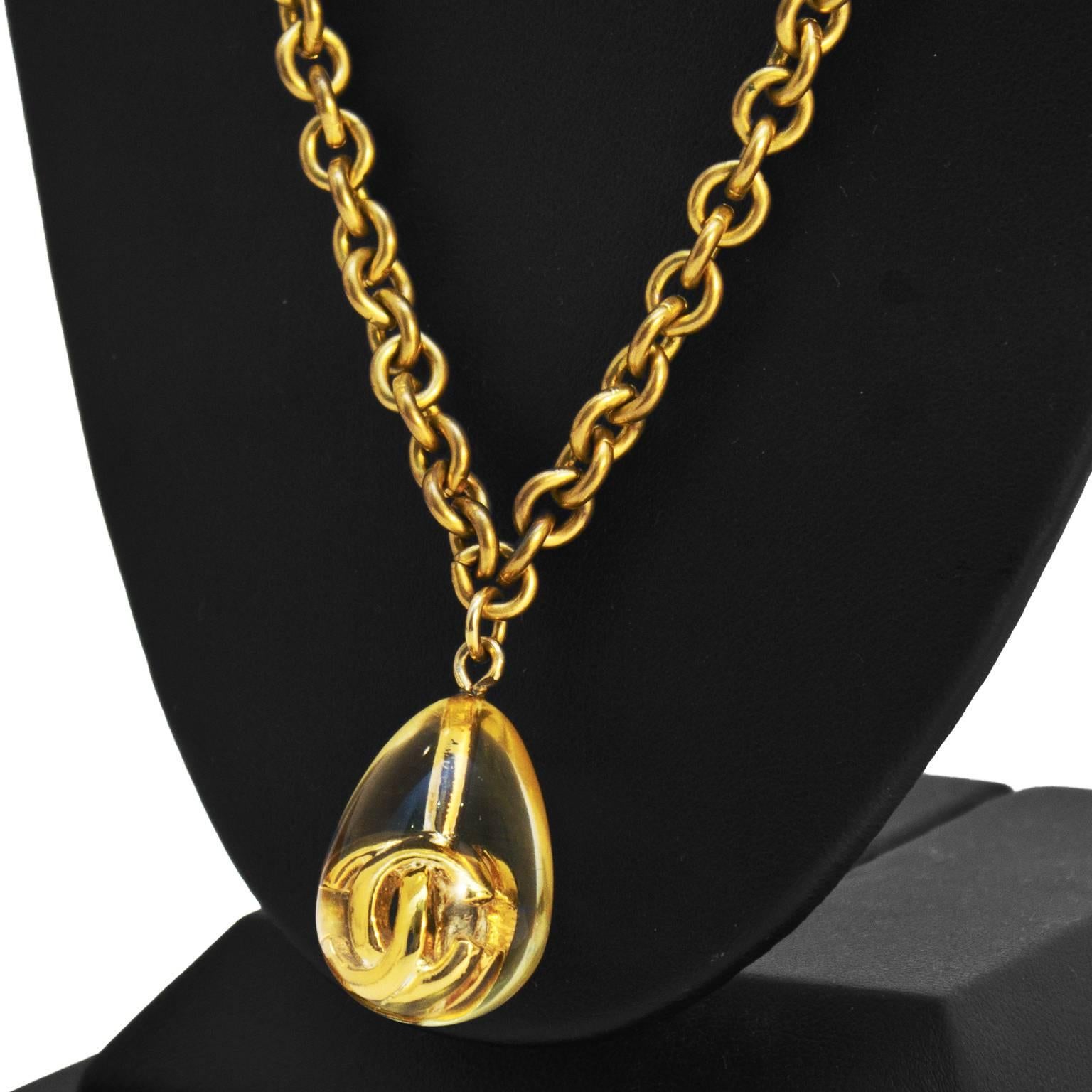 Chanel Plexi Teardrop Pendant Chain Necklace In Excellent Condition In Toronto, Ontario