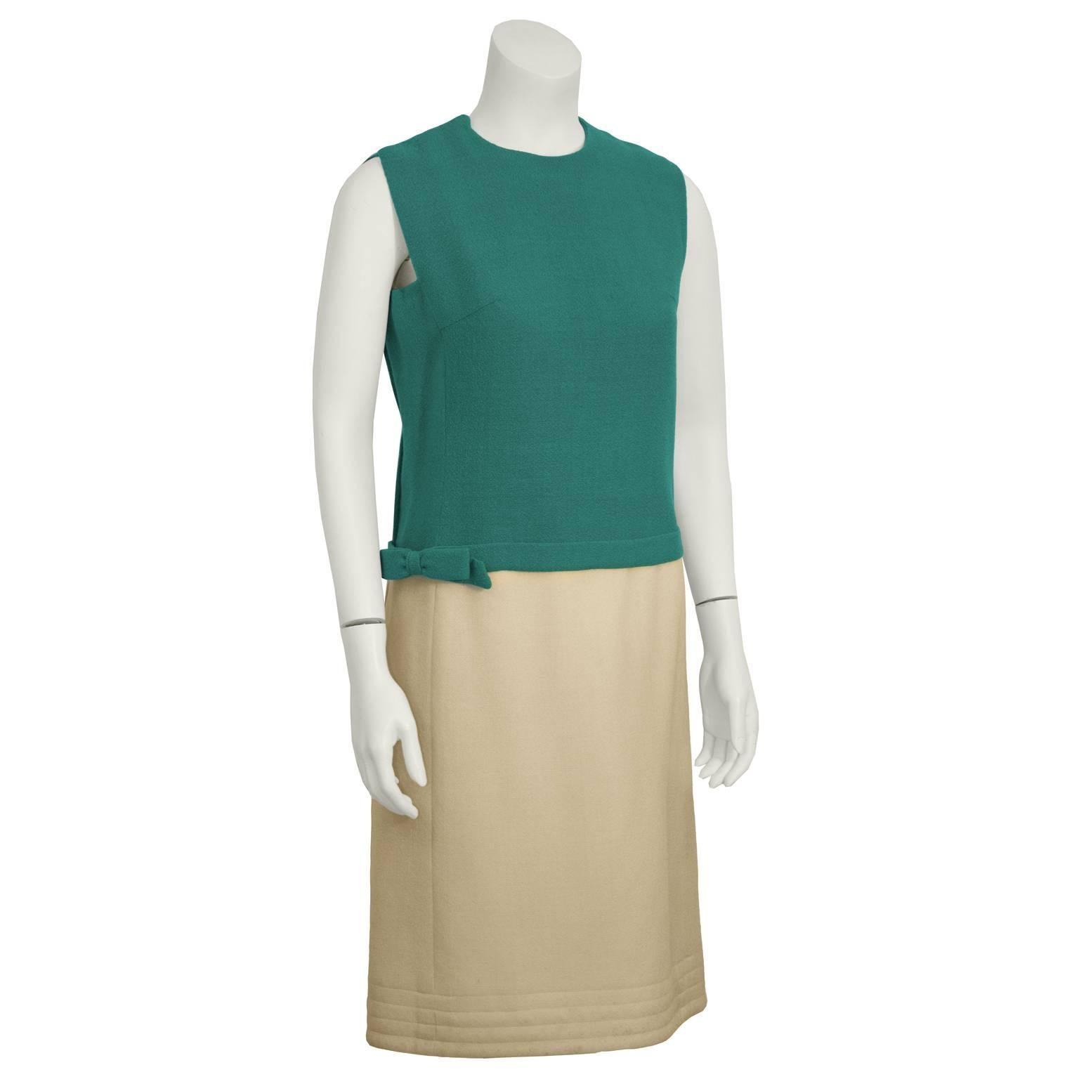 Beige 1960's Mary Korolnek Cream and Green Dress Set