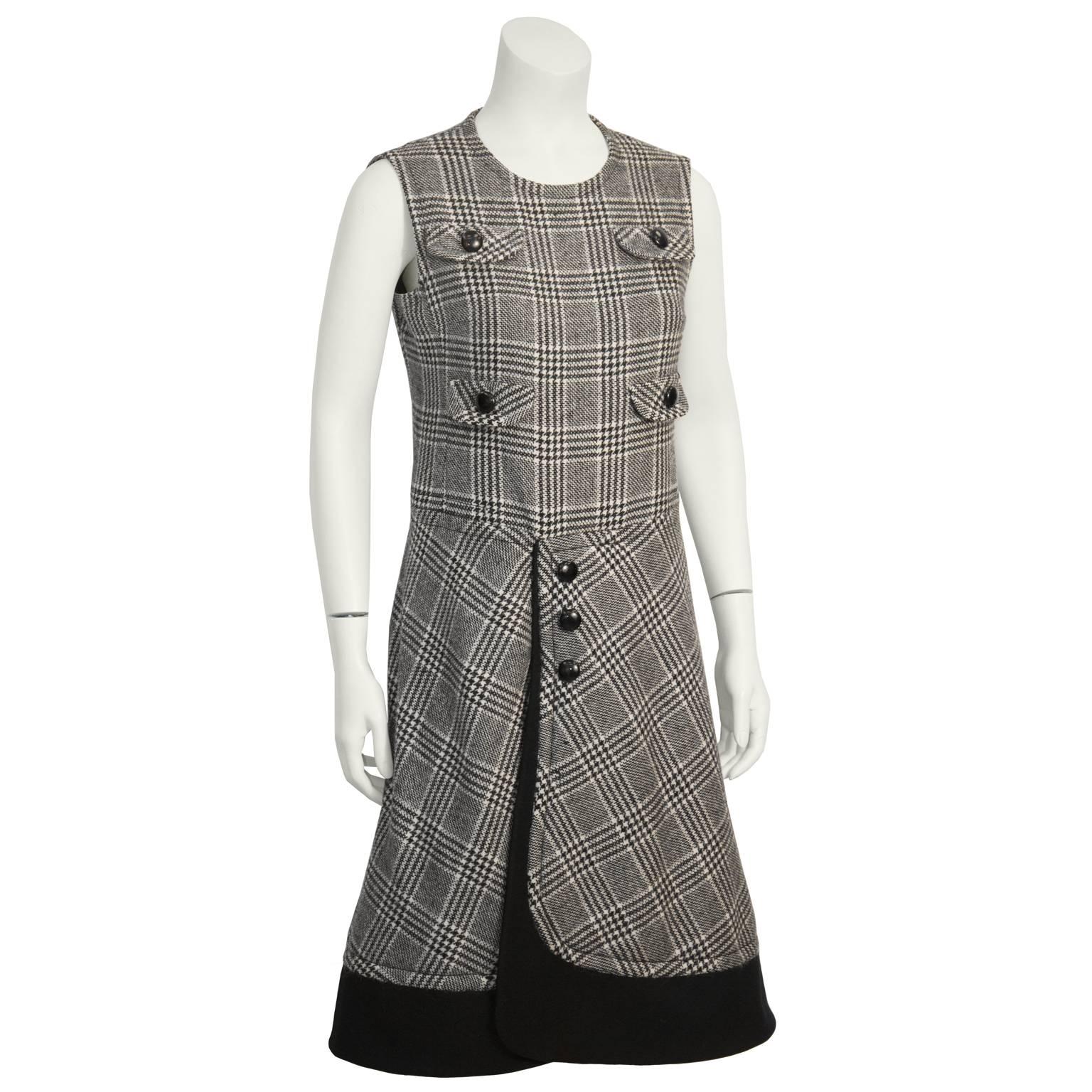 Gray 1960's Anonymous Bonded Wool Glen Check Dress and Coat Set For Sale