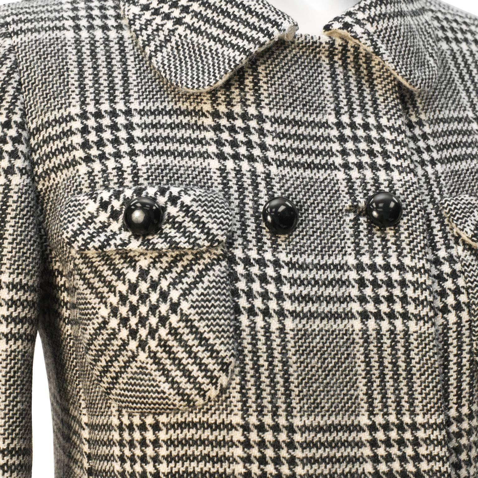 Women's 1960's Anonymous Bonded Wool Glen Check Dress and Coat Set For Sale
