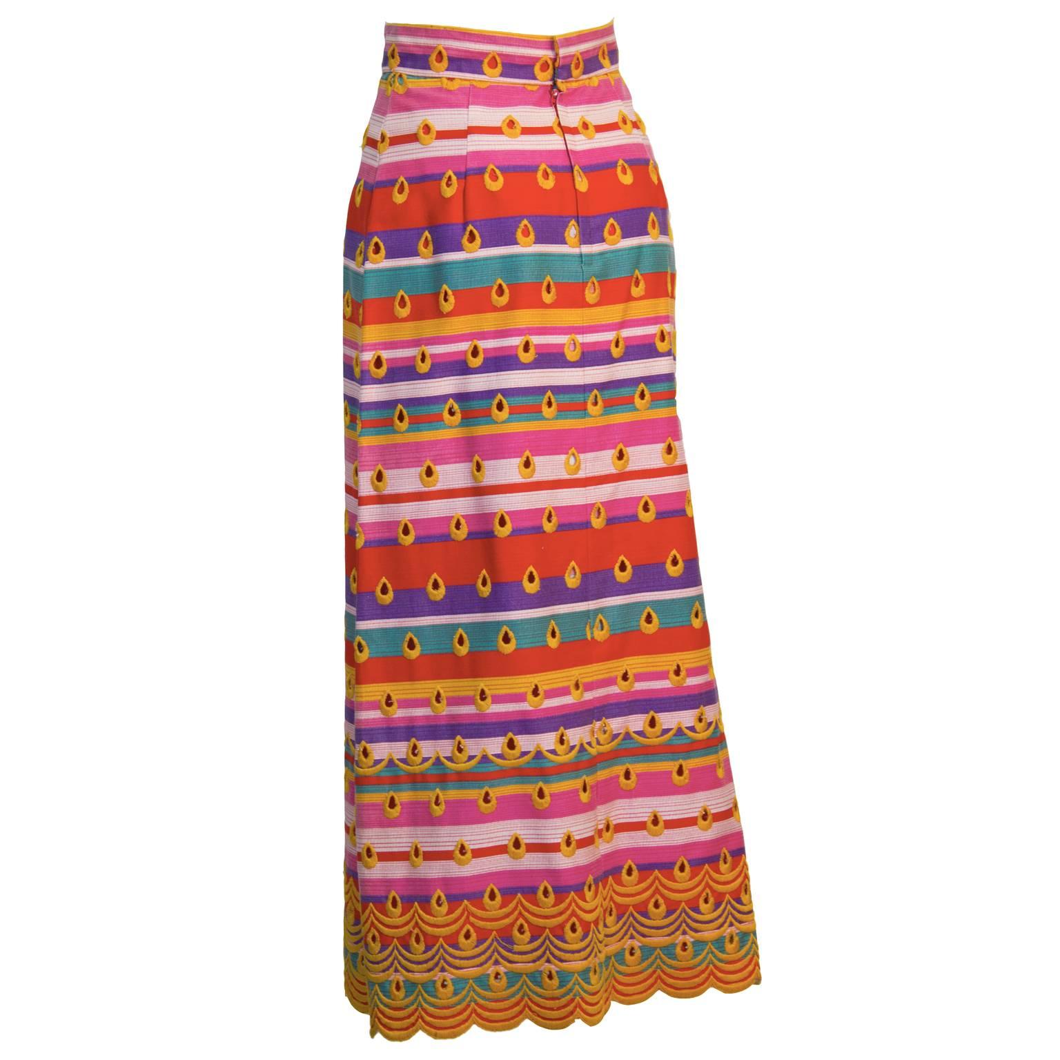 Pink 1970s Morton Myles for Malcolm Charles Boho Maxi Skirt