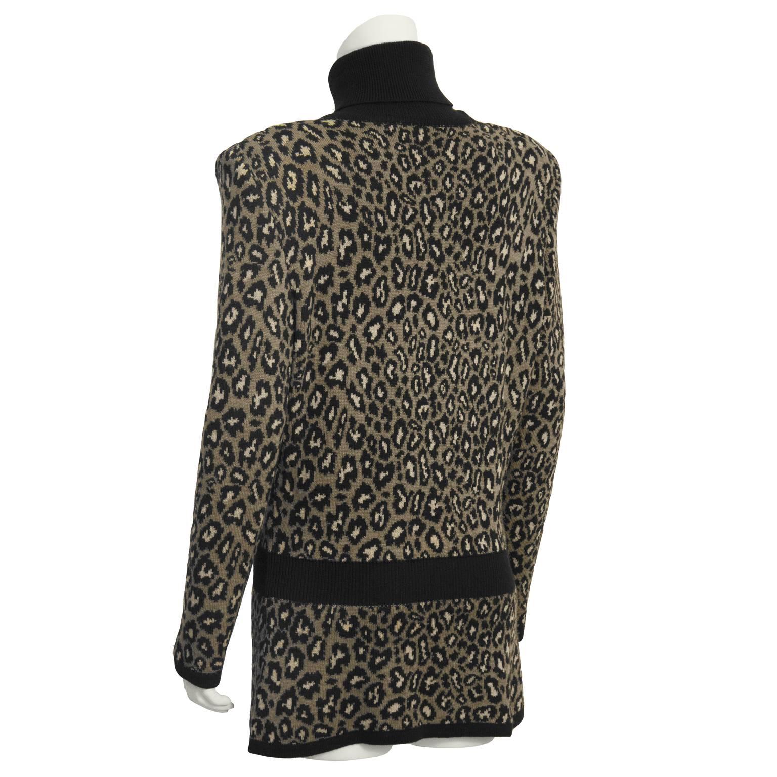 Black 1980's Valentino Leopard Turtleneck Sweater 