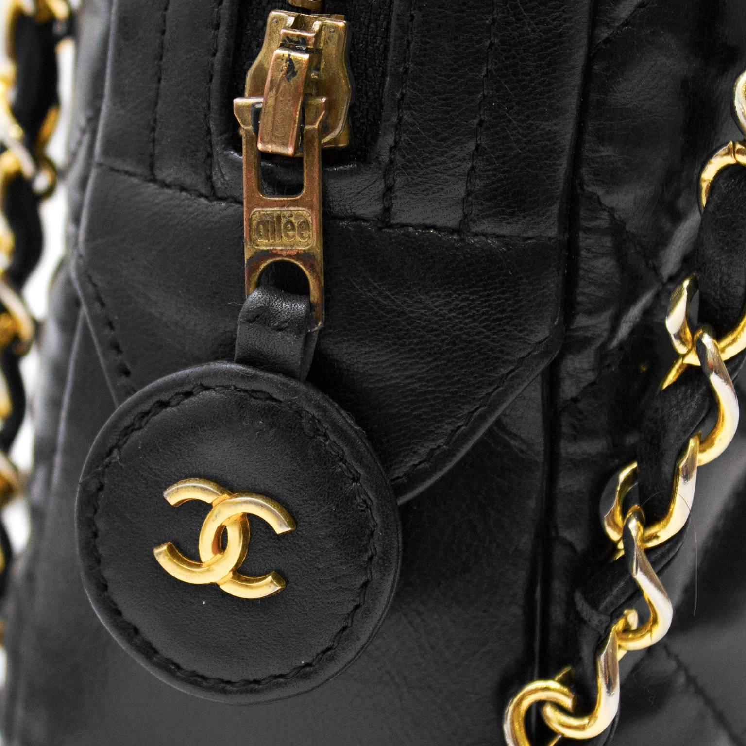 Bolsa de cámara negra Chanel de los años 80 Negro