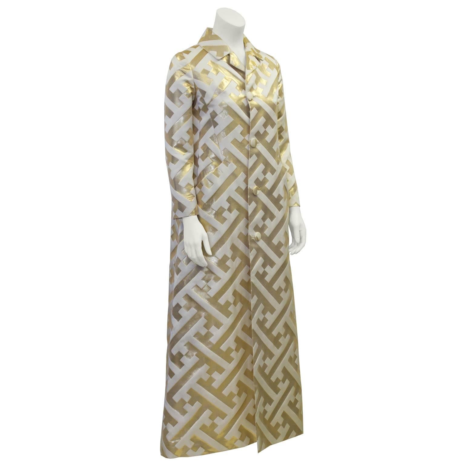 Brown 1960's Anonymous Gold and White Evening Coat