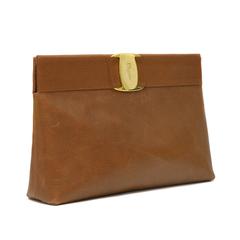 1980's Salvatore Ferragamo Caramel Leather Clutch
