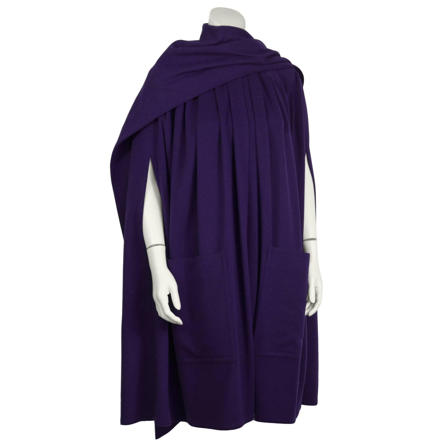 Black 1980's Scherrer Purple Wool Cape